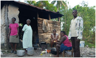 A family outside their home in Haiti.