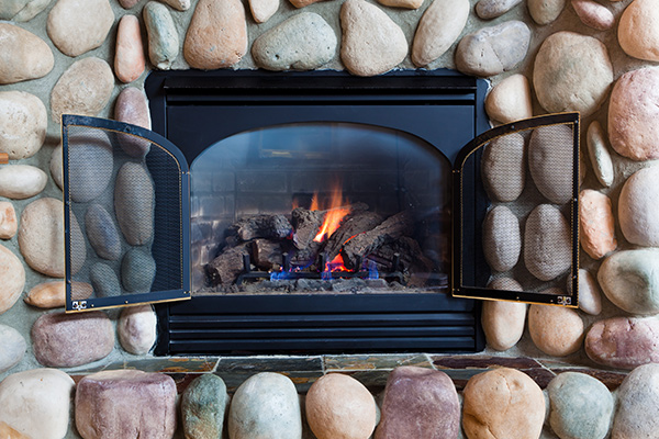  A new gas fireplace in a home.