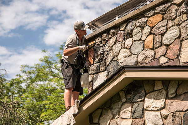 A Doctor Flue chimney sweep working on a chimney.