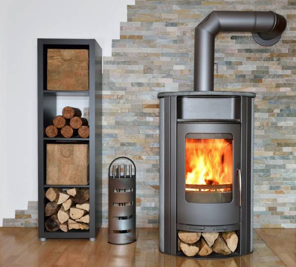 A modern wood stove in a home