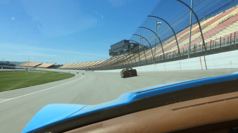 Doctor Flue's 1975 Corvette on the track at Michigan International Speedway