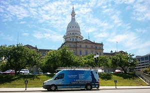 Doctor Flue visits the Michigan State Capitol in Lansing
